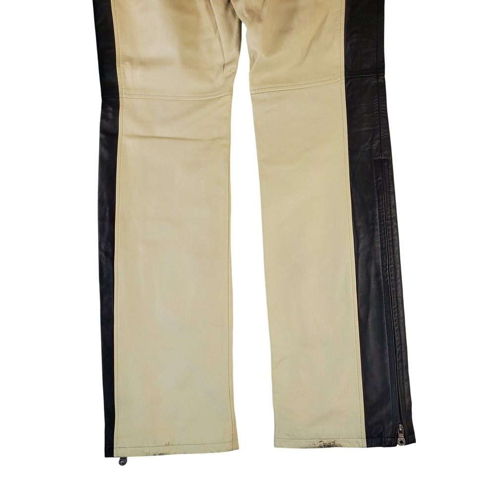 Harley Davidson Womens Leather Vest and Pants Set Cream Black Biker Riding Gear - Picture 9 of 16